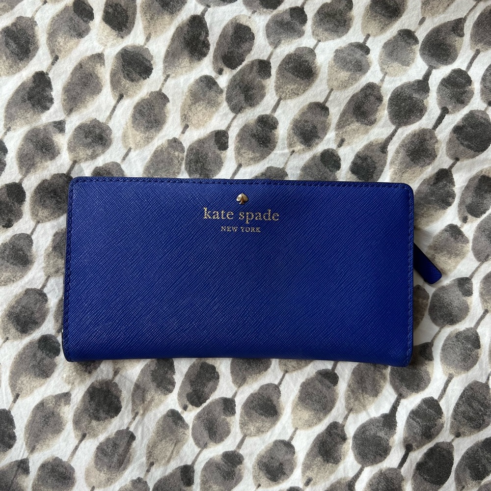 Kate Spade slim bifold wallet Saffiano leather blue